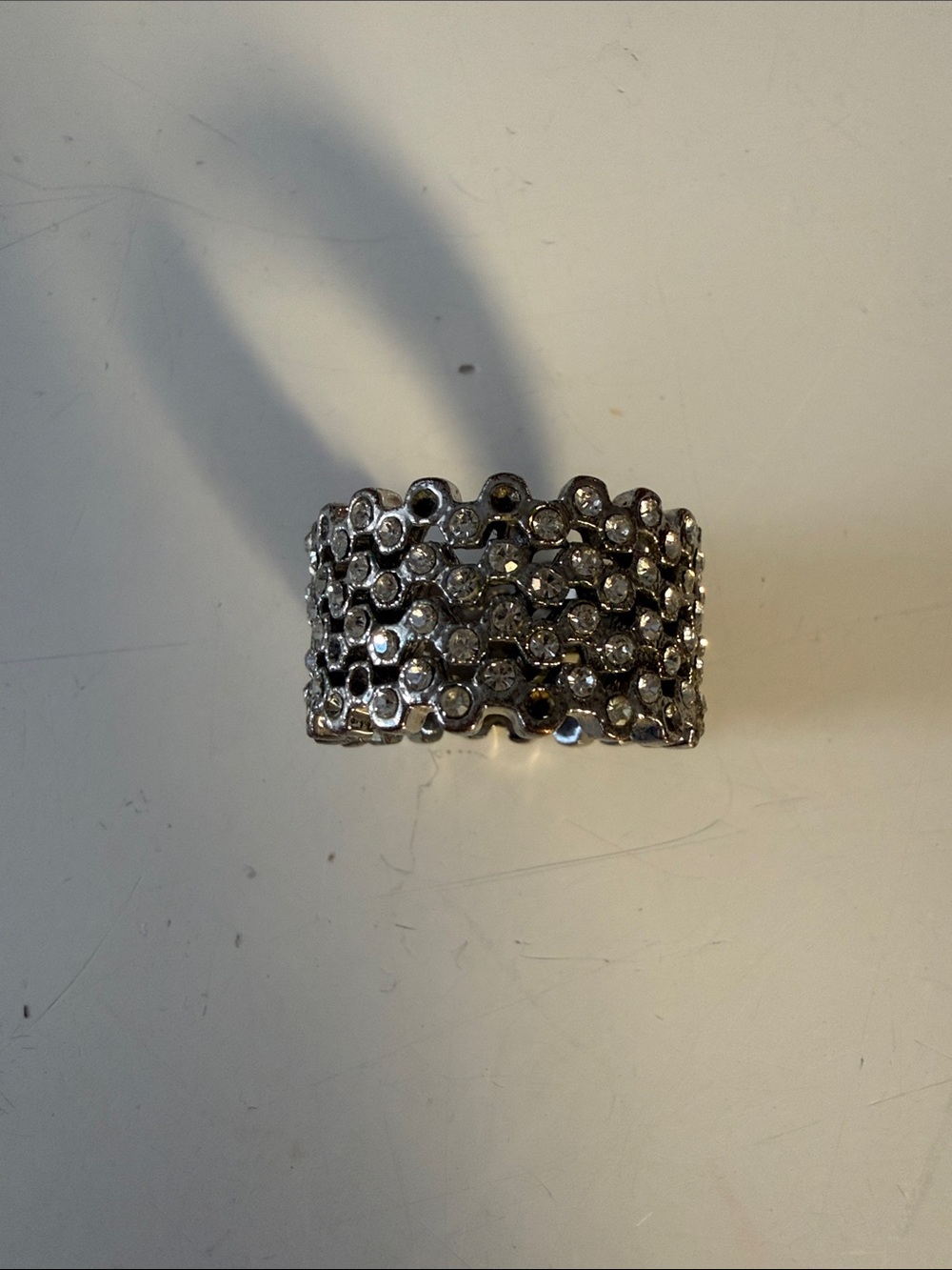 Silver-Tone Crystal Wide Band Ring - Women's Jewelry